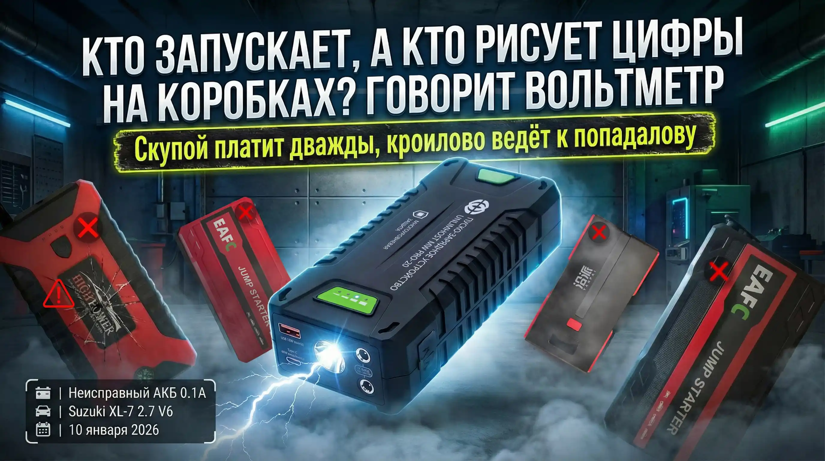 Тест: реальный запуск 2.7 V6 неисправный АКБ 0.1V